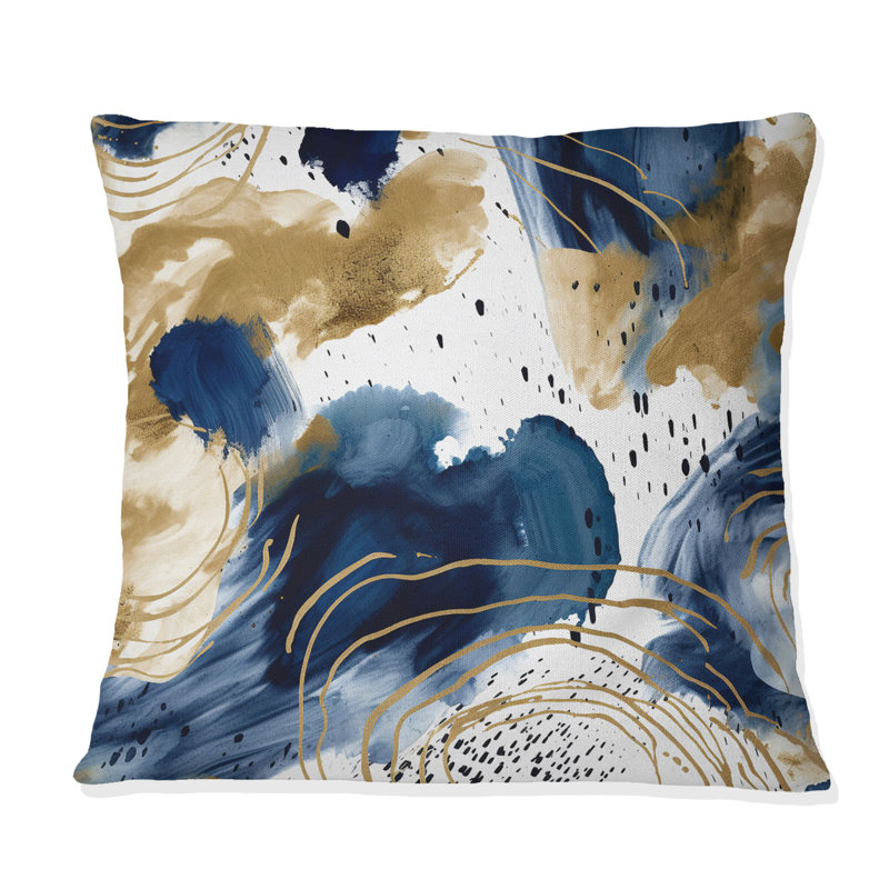 Abstract Pattern With Blue & Golden Textures II - Abstract Collages Printed Throw Pillow, 18" x 18"