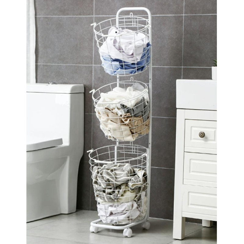 Metal Rolling Laundry Sorter with Handles, White
