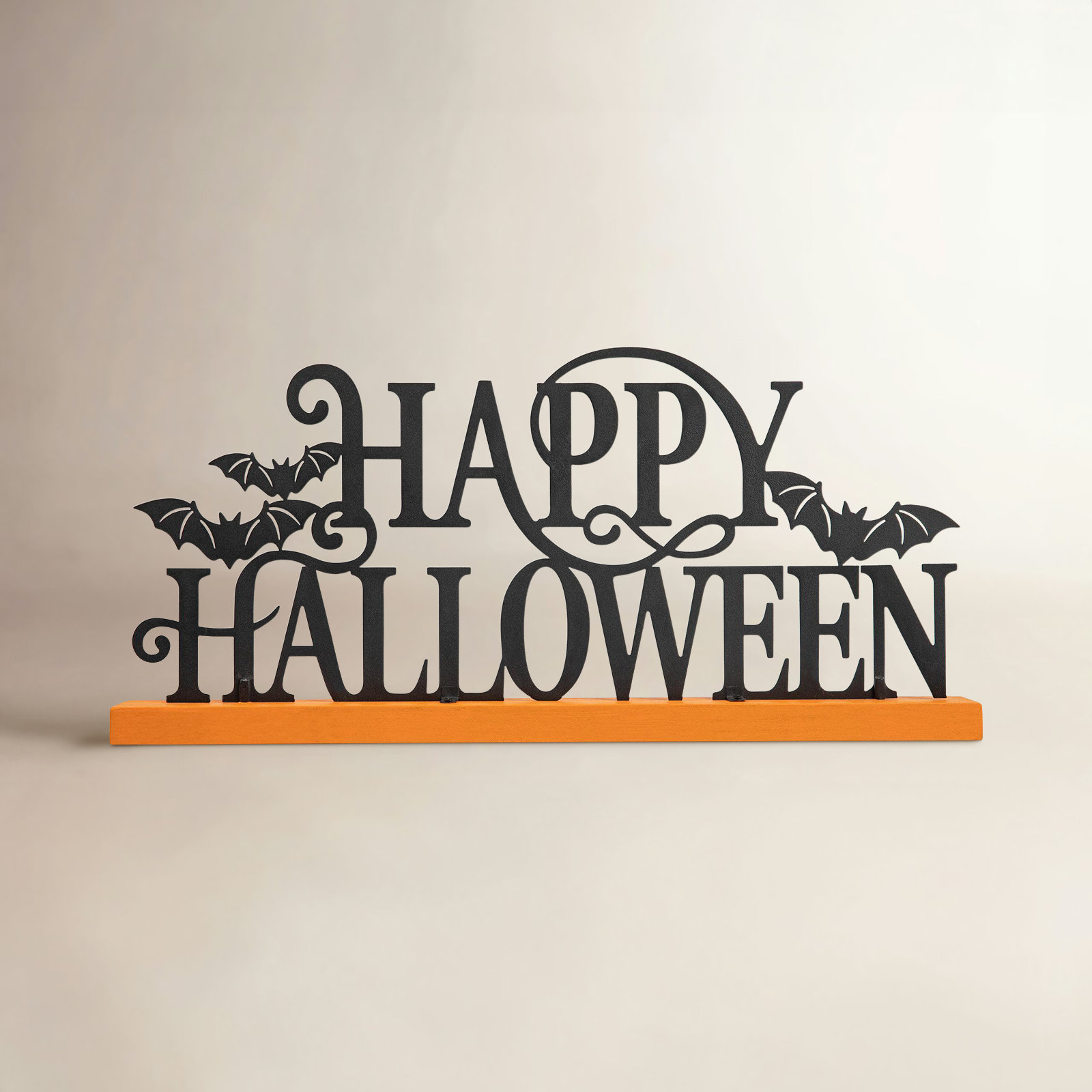 18" L Distressed Metal and Wood Happy Halloween Sign with Bats