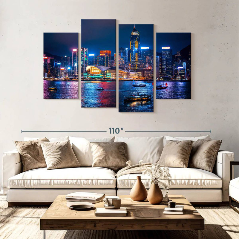 Illuminée de la ville de Hongkong, H 54 po x l 84 po