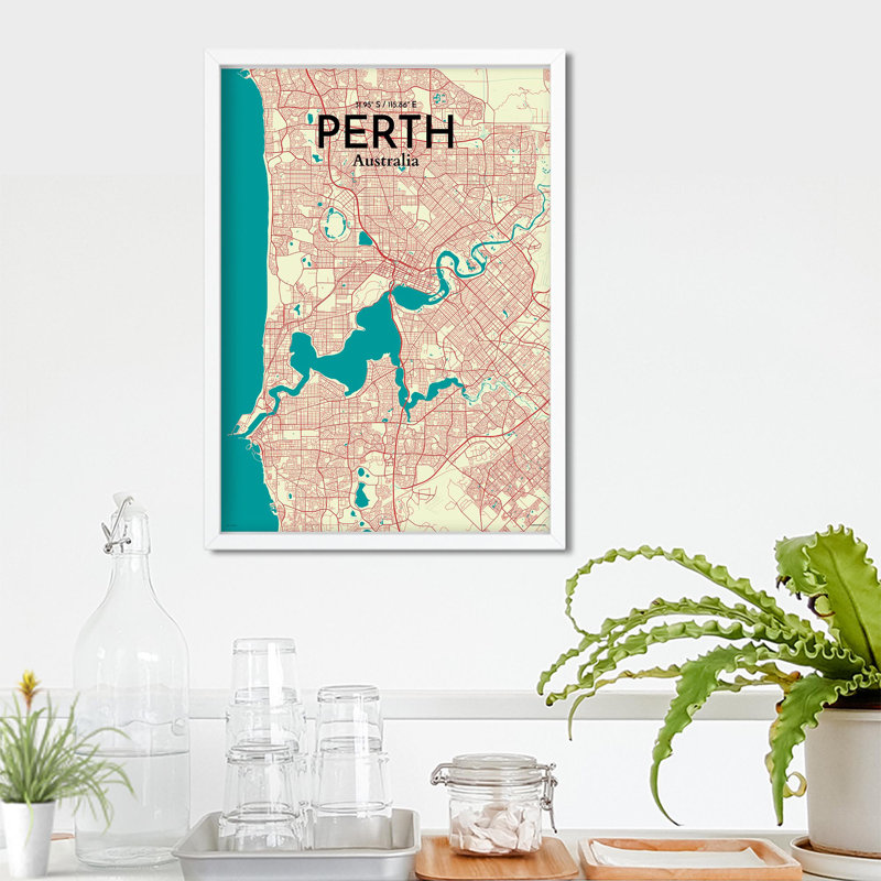 «Perth City Map», impression, H 27,6 po x l 19,7 po, Vert / beige
