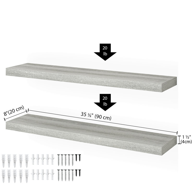 Gray Oak 36" Floating Wall Shelves with Invisible Brackets, Set of 2