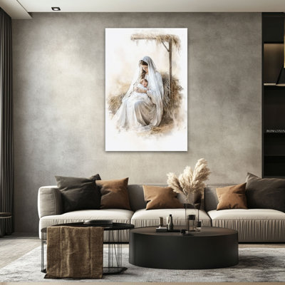 Grande crèche de Noël, art mural marie et Jésus dans une mangeoire, impressions spirituelles sur toile, affiche de Noël, naissance de Jésus