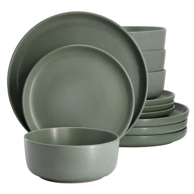 Soho Lounge Bryant Park 12 Piece Reactive Stoneware Dinnerware Set in Sage Green