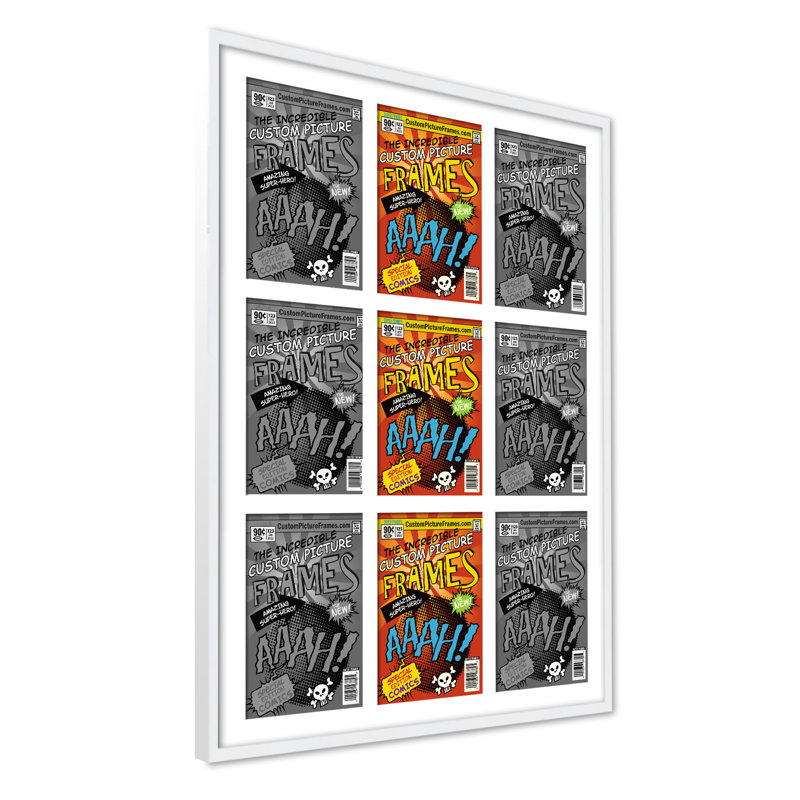 9 tapis de cadre 9 bandes dessinées pour afficher 9 bandes dessinées UV UV, support et matériel de suspension, Blanc / blanc