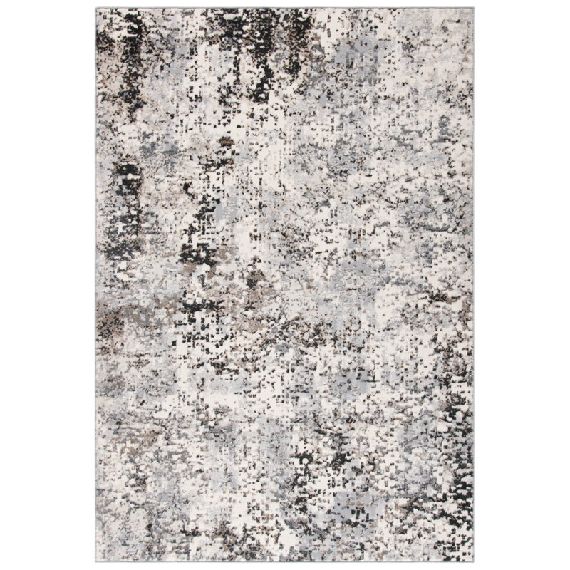 Abstract Grey/Dark Grey Area Rug, Rectangle 9' x 12'