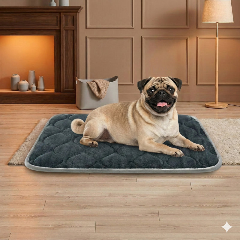 Flat Dog Crate Mat with Non-Slip Base, Machine-Washable Kennel Padding for Canine Resting, Extra-Small Size 22 by 13 Inches, Gray Mat