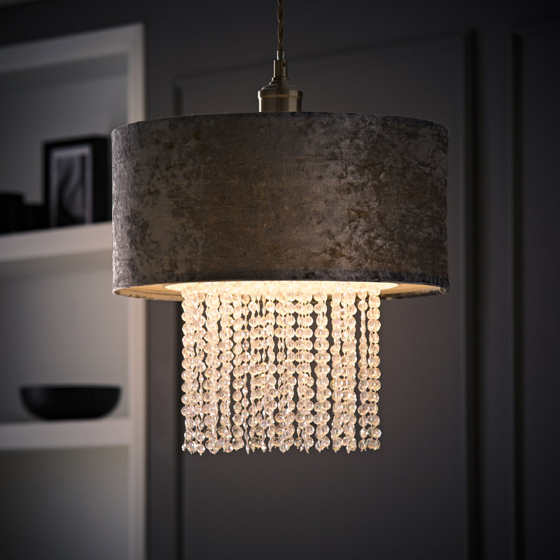 Boland 40cm H Plastic Drum Pendant Shade ( Clip On ), Grey Velvet