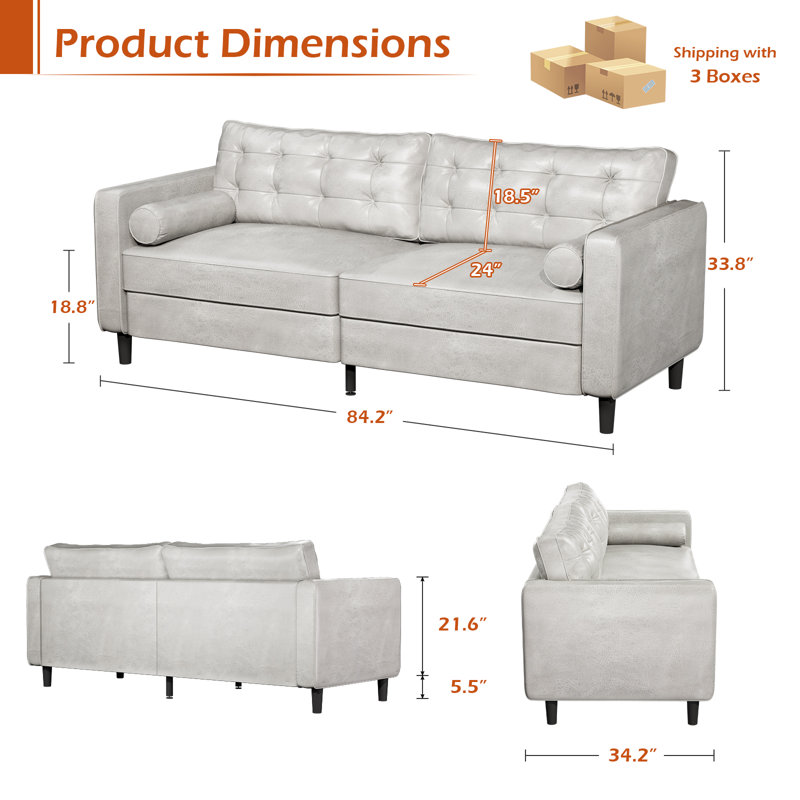 Palardy 4 Seater Faux Leather Sofa, Beige