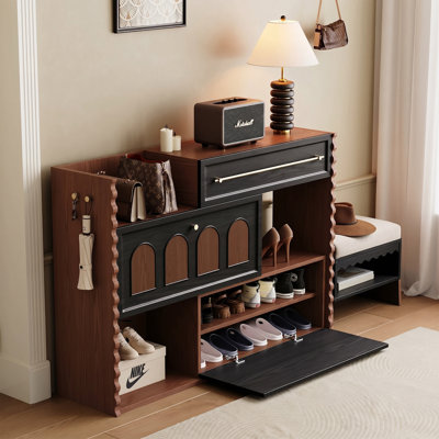 40.94" Expandable Black-Brown Shoe Cabinet – Adjustable Width Entryway Storage, Space-Saving Design
