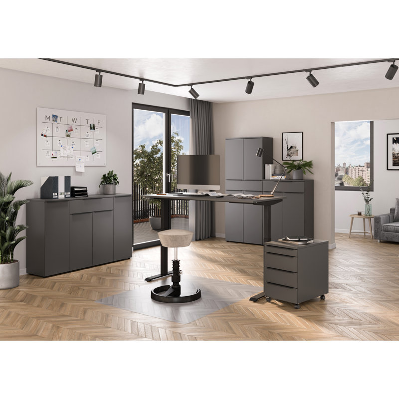 Mastandrea Adjustable Metal Base Standing Desk, Graphite, 91cm H x 180cm W x 80cm D
