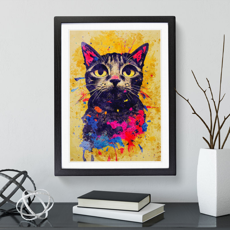 Catt Splash No.1 - Single Picture Frame Print, Black, 64cm H x 46cm W x 2cm D