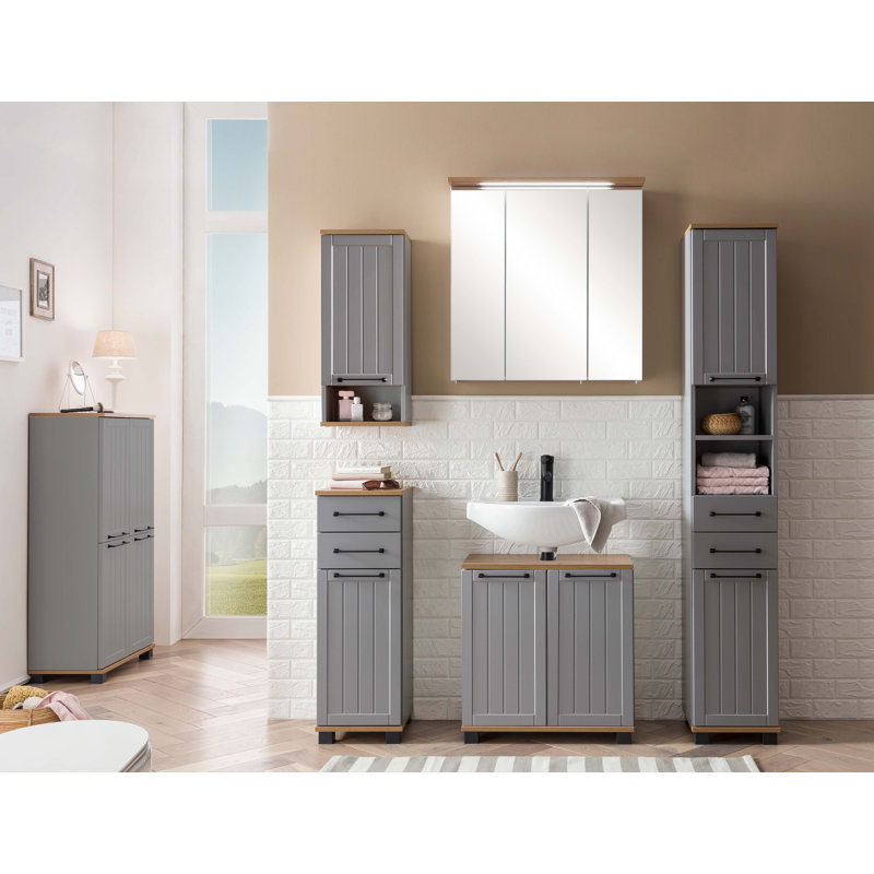 Alapaha Freestanding Bathroom Cabinet, Platinum gray/oak