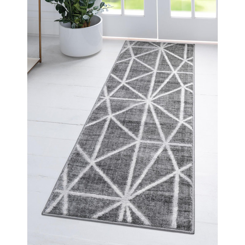 Tapis intérieur rectangulaire en polyester tissé à la machine abstrait Eshin, Tapis de couloir 2 pi 7 po x 16 pi 5 po