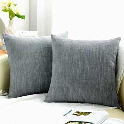 Farmhouse Chenille Textured Pillow Covers - Set of 2, Square Decorative Throw Pillow Covers for Couch, Sofa, Bed - Grey Living Room Décor