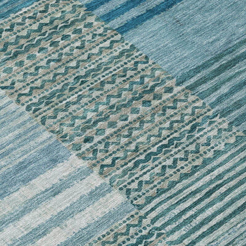 Machine Washable Indoor/Outdoor Chantille ACN2749 Striped Rug, Teal, 9' x 12'