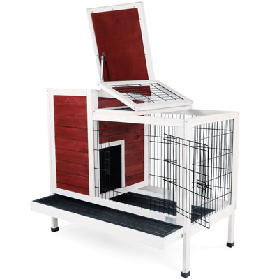 Spacieux en bois rouge - avec plateau facile et cage de clôture en métal facile à nettoyer, protection en filet
