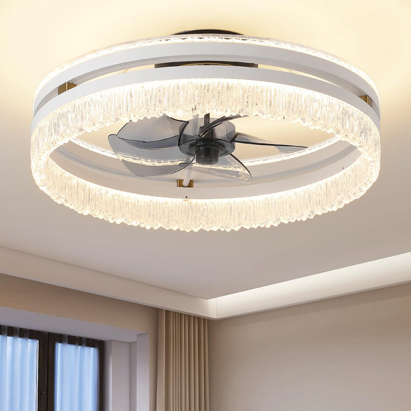 19.7 inch Low Profile White Dimmable LED Ceiling Fan Light with Remote Control for Dinning Room and Bedroom 48w, White