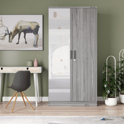 2 Doors Wardrobe Mirrored Door by Ebern Designs