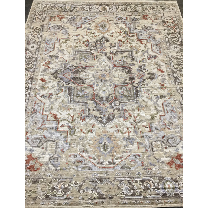 Tapis beige noué à la main, Rectangle de 9 pi x 12 pi