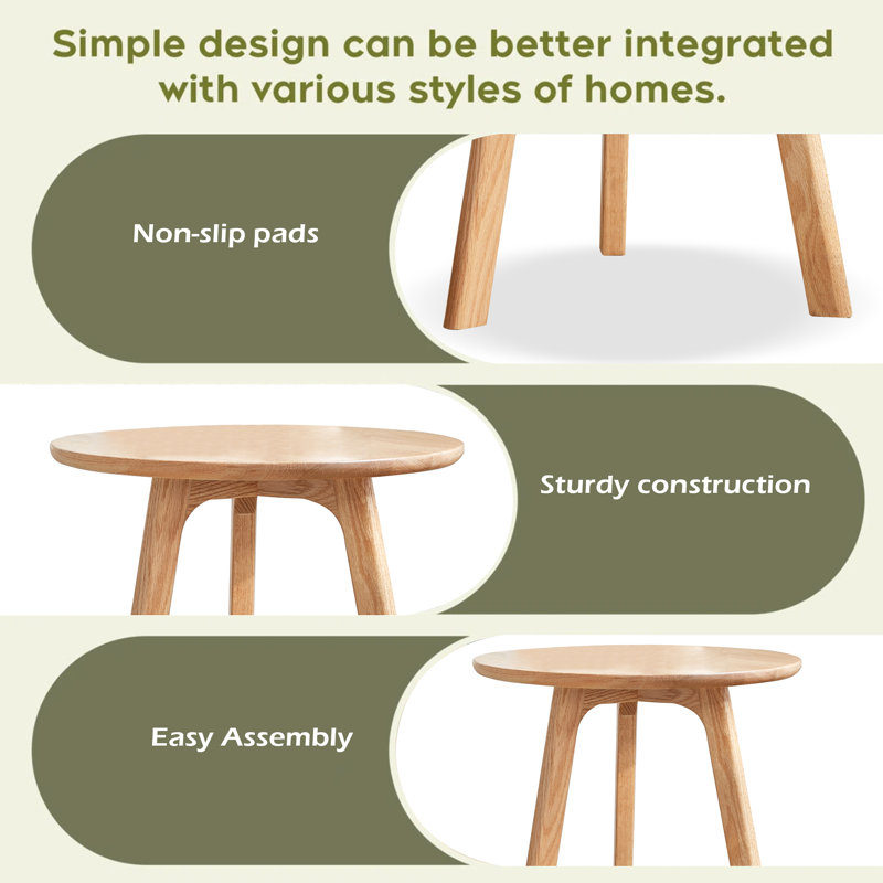 Table de bout ronde - Petite table de bout Table d'appoint Table de chevet Table de chevet pour salon, chambre à coucher et balcon, 100% bois de chêne massif naturel facile à assembler