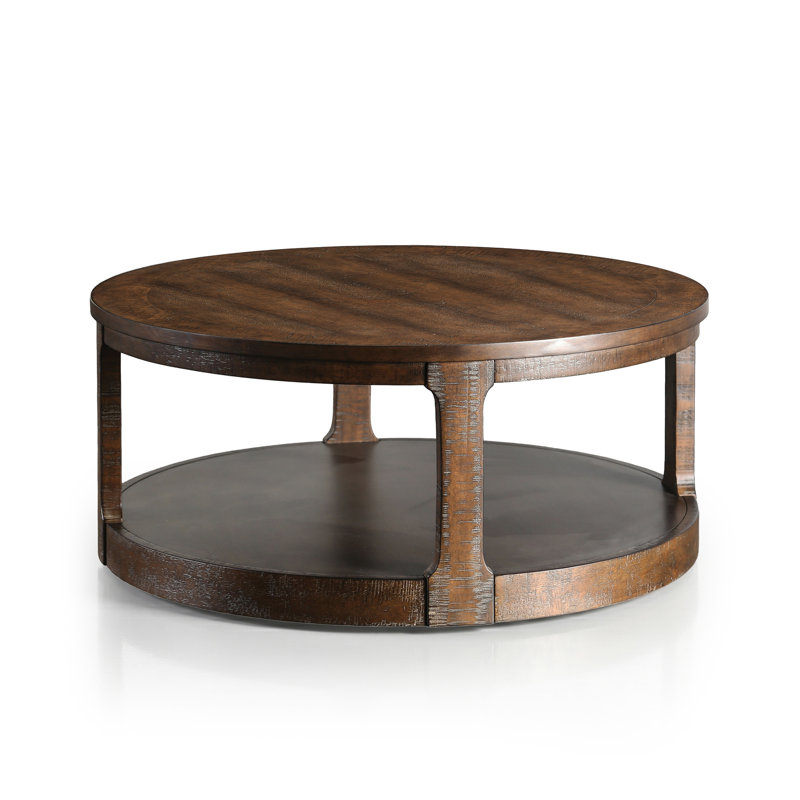 Ensemble de tables basses rondes en bois massif 2 pièces Hazel (1 table basse et 1 table de bout gigogne), Brown