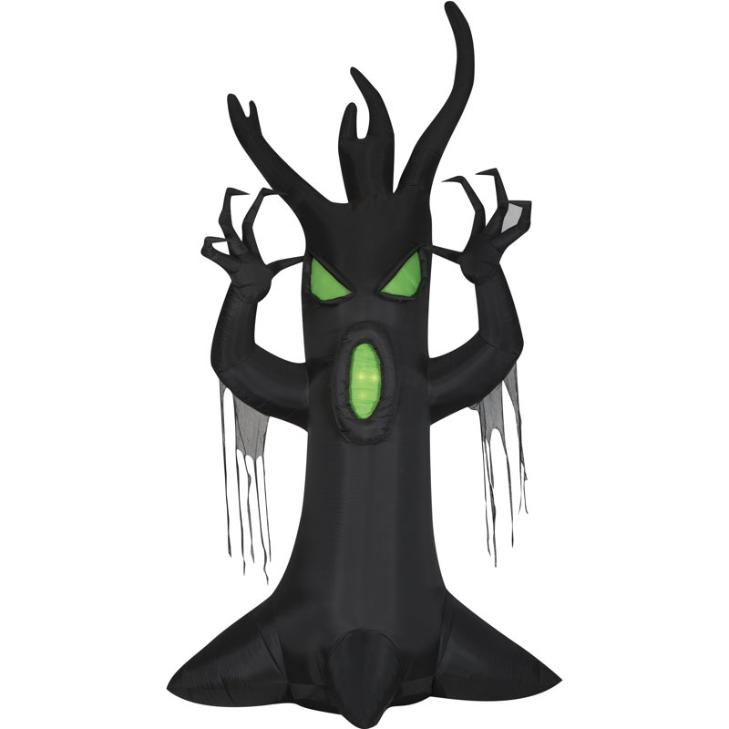 12-Foot Black Inflatable Scary Halloween Tree with Green LED Lights
