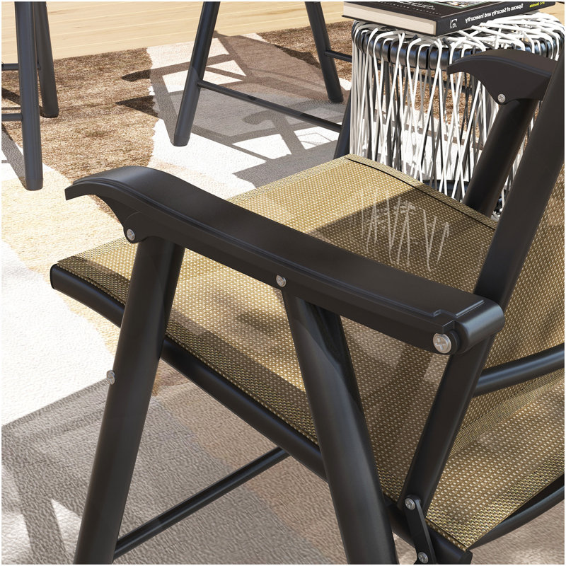 Ensemble de 4 chaises de patio pliables Outsunny, chaises de patio d'extérieur empilables avec accoudoirs pour la pelouse, le camping, la salle à manger, la plage, la structure en métal, sans assemblage, brun clair mélangé