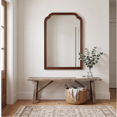 Miroir mural 24 po x 36 po en bois massif avec coins arrondis, finition noyer noir - décoratif pour chambre à coucher, salle de bain, salon, entrée