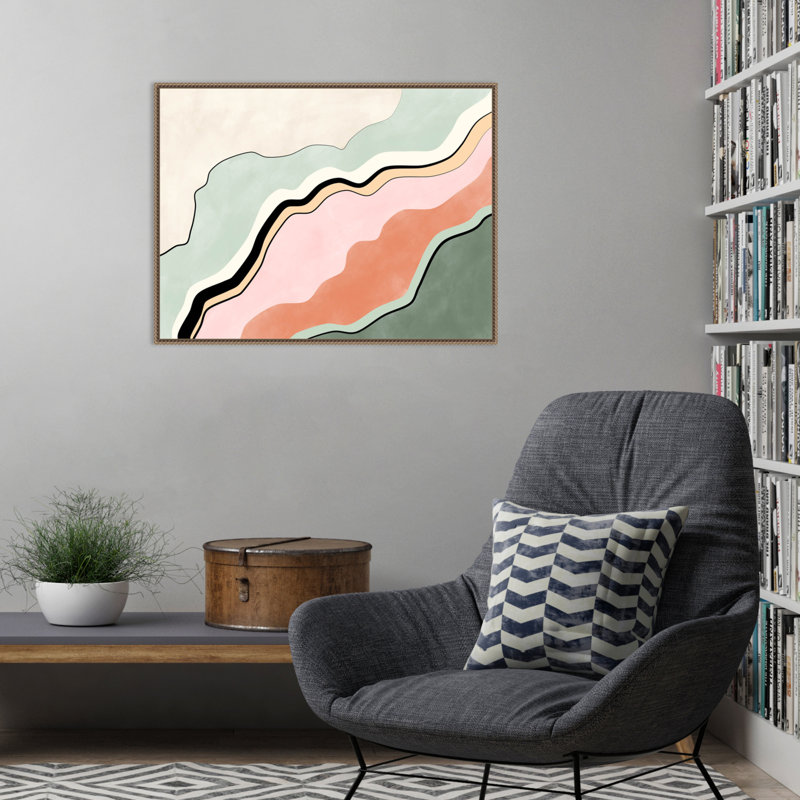 "Rose et vert abstrait", reproduction sur toile par Elena Ristova, H 23 po x l 30 po x P 2 po