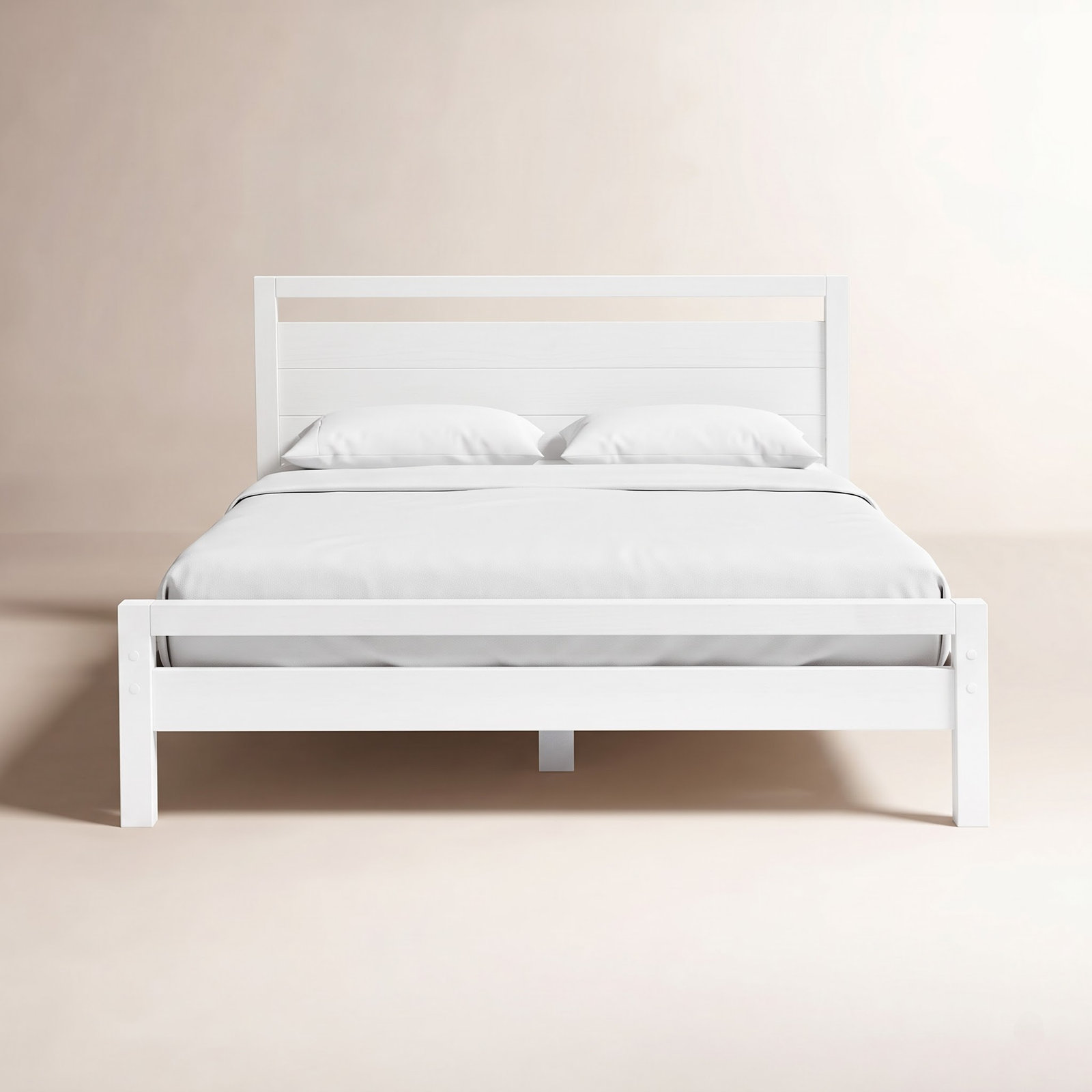 Loft Solid Wood Panel Bed, Brushed White, Queen