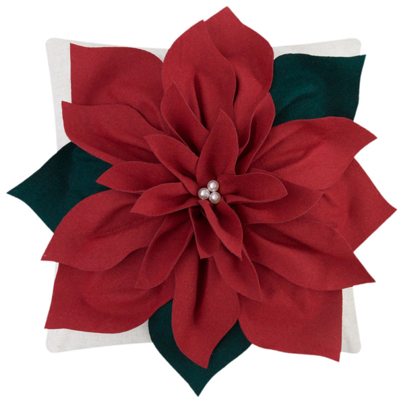 Appliqued Cotton Pillow Cover, Red