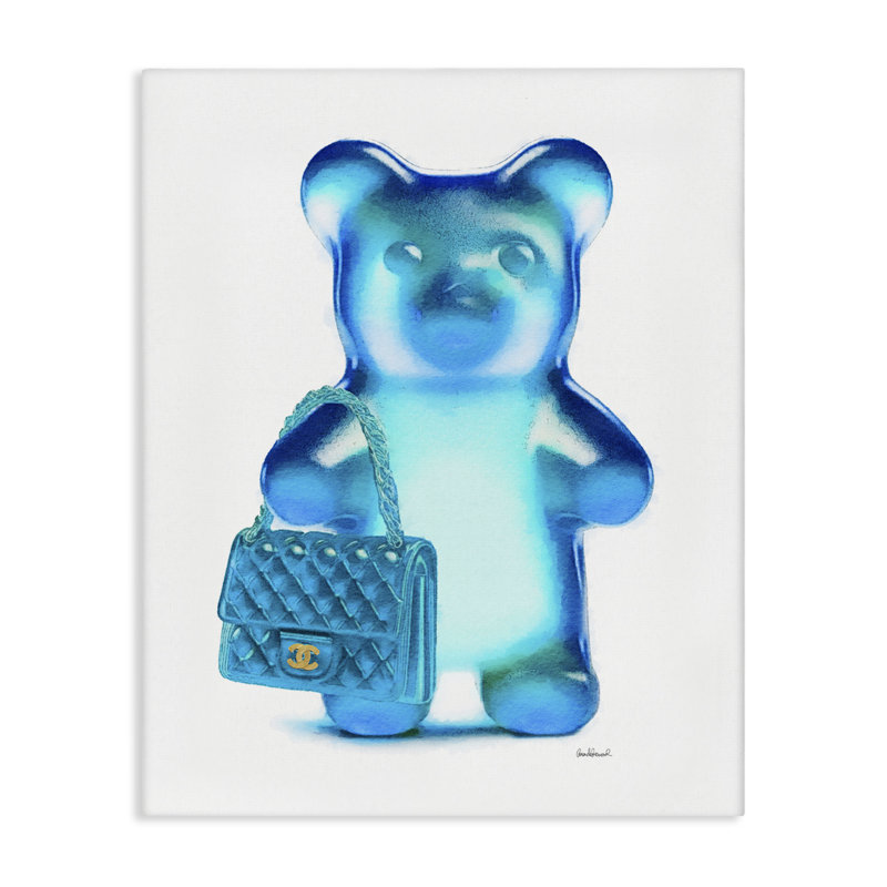  "Blue Trendy Bear & Bag", art mural par Amanda Greenwood, H 48 po x l 36 po