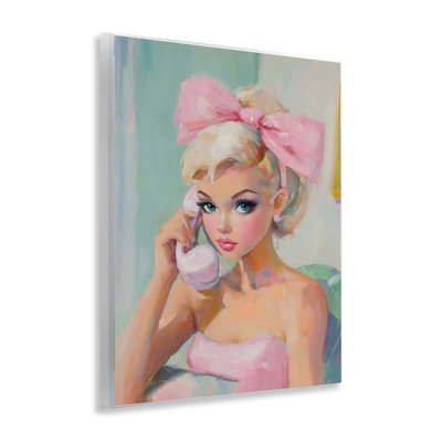 Blonde Girl with Pink Bow Wall Plaque, design by The Prints Vibe