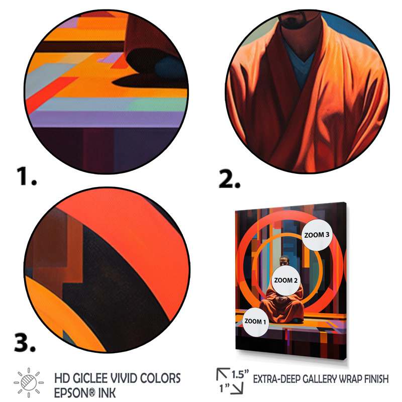 Méditation orange sarcelle sérénade du silence I - impression, H 32 po x l 24 po x P 1 po, Cadre flottant blanc