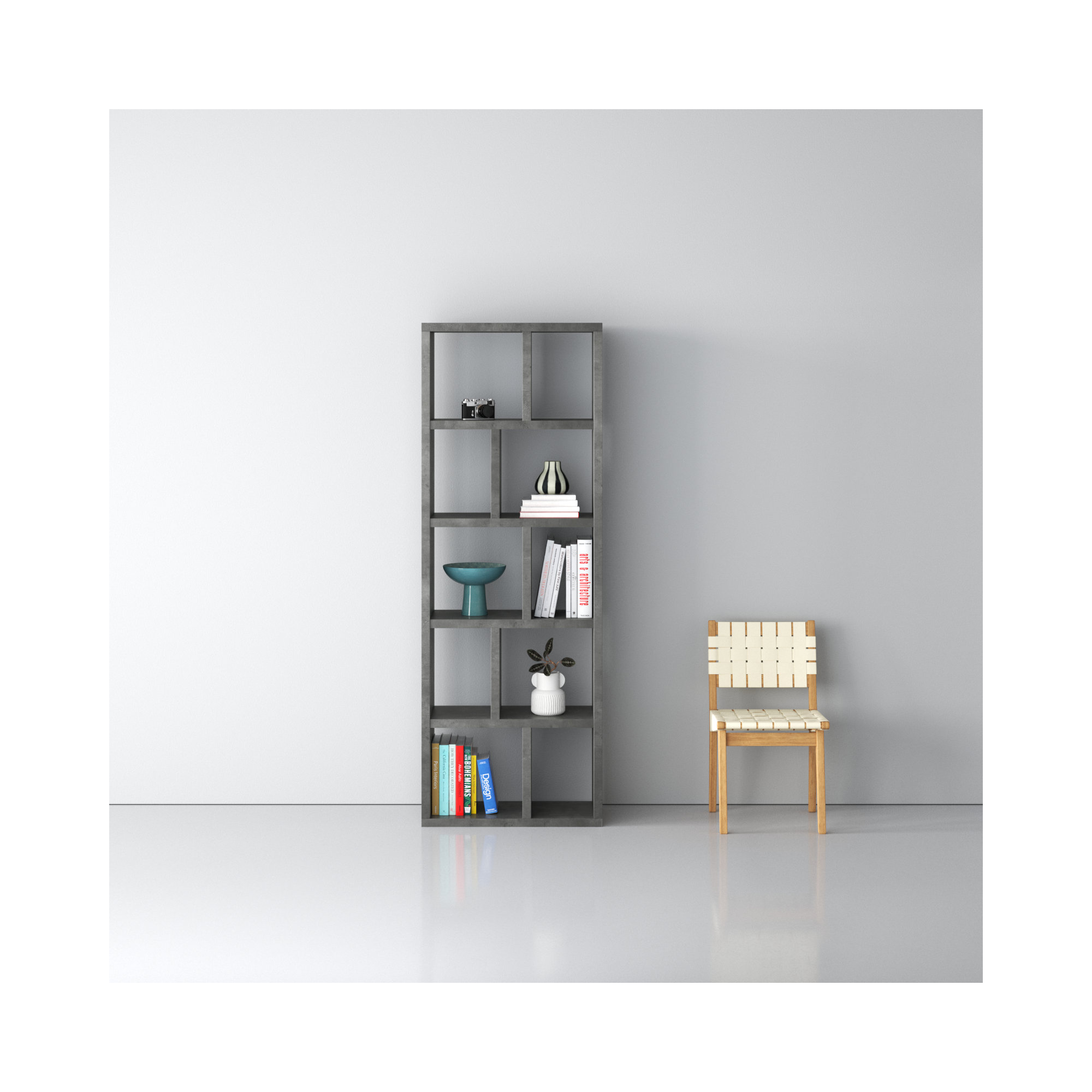 Stetson 4 Level Cube Unit Bookcase, (5 Shelves) 78" H x 28" W x 13" D, Concrete