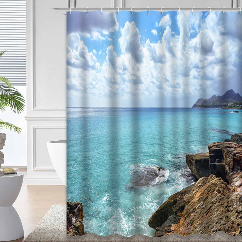 Rideau de douche avec 12 crochets Sea Waves Rock, L 72 po x l 78 po