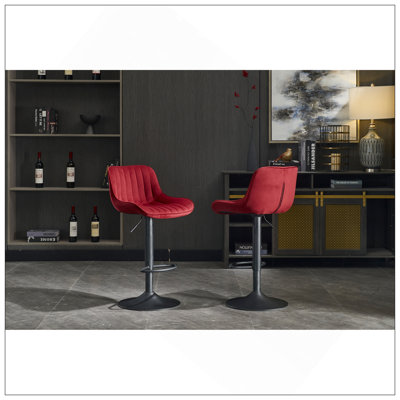 Tabouret de bar chromé à hauteur réglable avec repose-pieds et base pivotants chromés, ensemble de 2, rouge