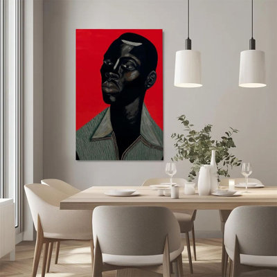 2D Flat, 1Pc Framed Canvas Wall Art, Black Portrait, Red Background, Expressionist Style Art Print Canvas Poster Painting Room Wall Decor, Ideal Gift, Ready To Hang