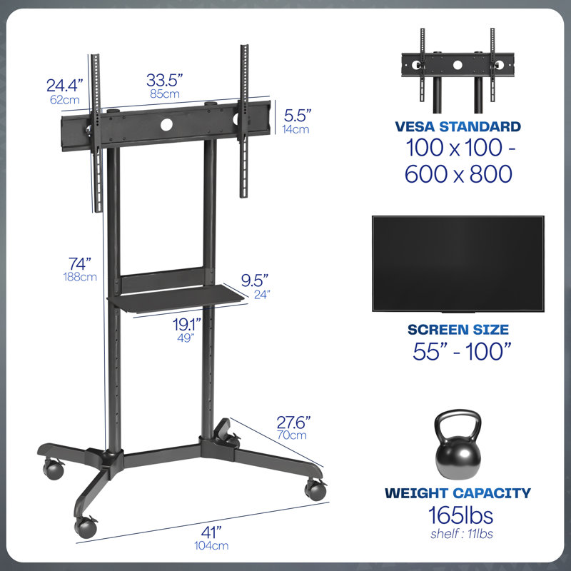 Vivo Mobile TV Cart For 55" To 100" LCD LED Plasma Flat Panel Stand Withwheels
