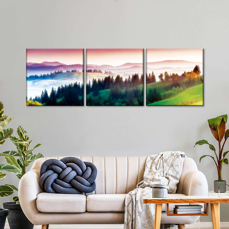 «Calming Mountainscapes Carpirian Mountainscape», ensemble de 3 reproductions sur toiles, H 12 po x l 38 po x P 1,25 po