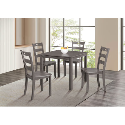5Pc Dining Table Set Square 1X Table Slat Back 4X Chairs Transitional Style Gray Finish Dining Room