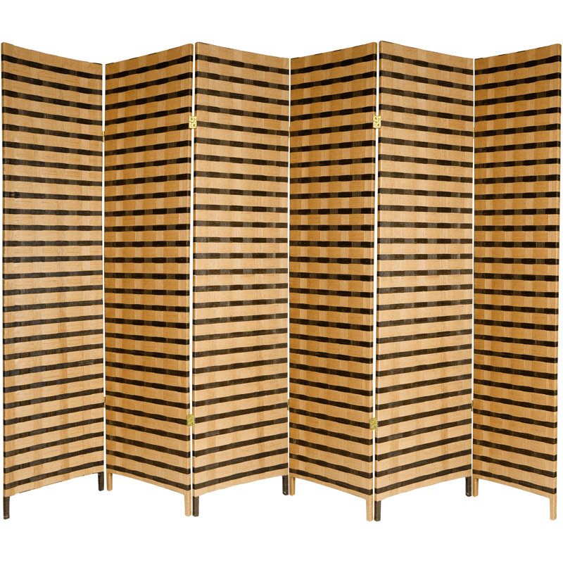 Natural Fiber Two-Tone Folding Room Divider with Spruce Frame