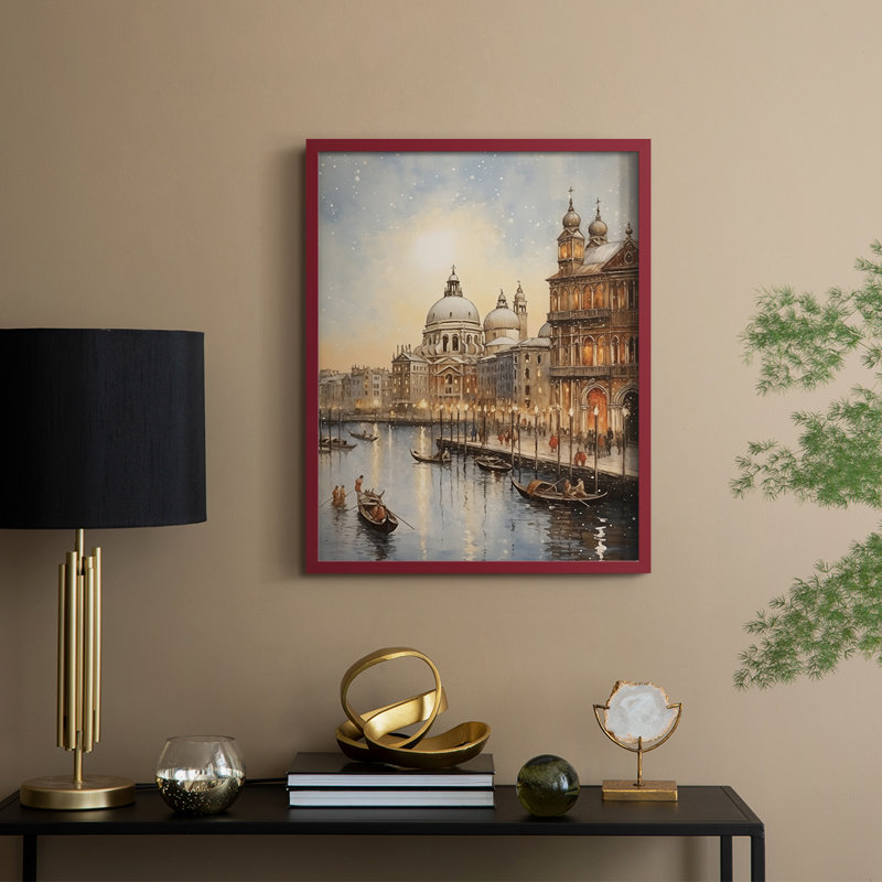 Reproduction d'art encadrée de Noël des Fêtes de Noël - bois massif, H 11 po x l 9 po, Rouge