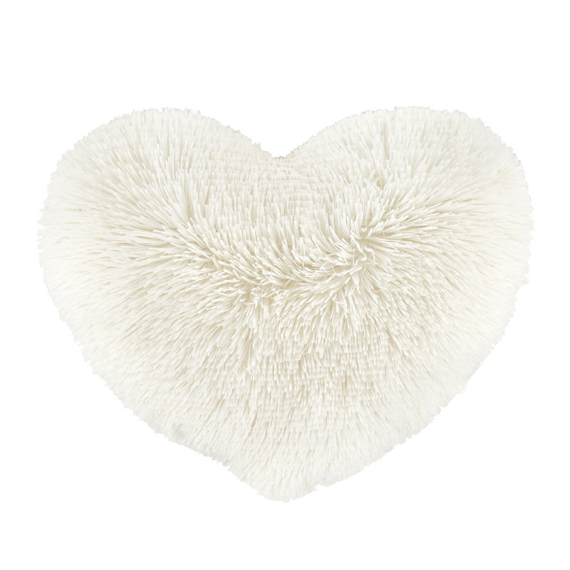 Cuddly Deep Pile Faux Fur Heart Shaped Cushion, Cream
