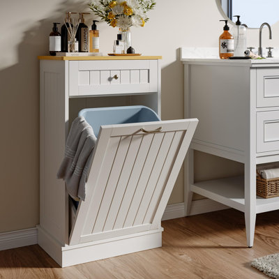 Armoire à ordures inclinable 10 gallons pour la cuisine, porte-poubelle autoportant avec tiroir de rangement, armoire de recyclage en bois avec ancrage anti-basculement pour la salle à manger, le salon, blanc (ne pas inclure la poubelle)