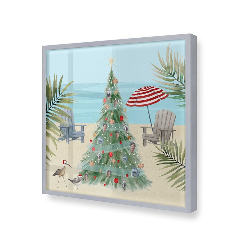 Imprimé Beachside Christmas II, Cadre simple en chrome poli poli, H 17,75 po x l 17,75 po x P 1,25 po