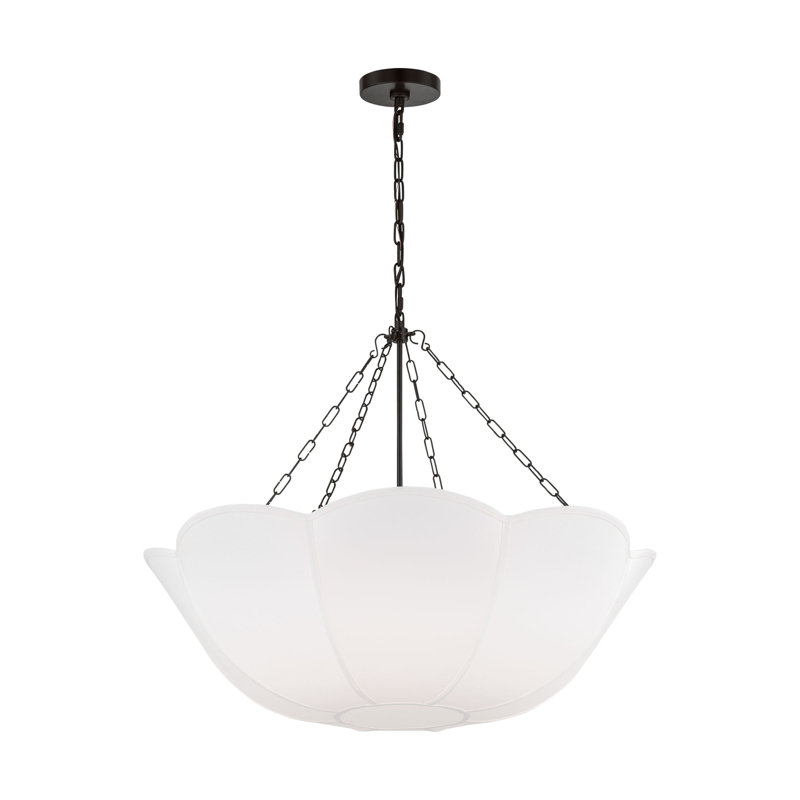 Alexa Hampton Stassi Dining Room Chandelier With White Linen Shade, 26.875" H x 32" W x 32" D, Aged Iron, 4 Lights