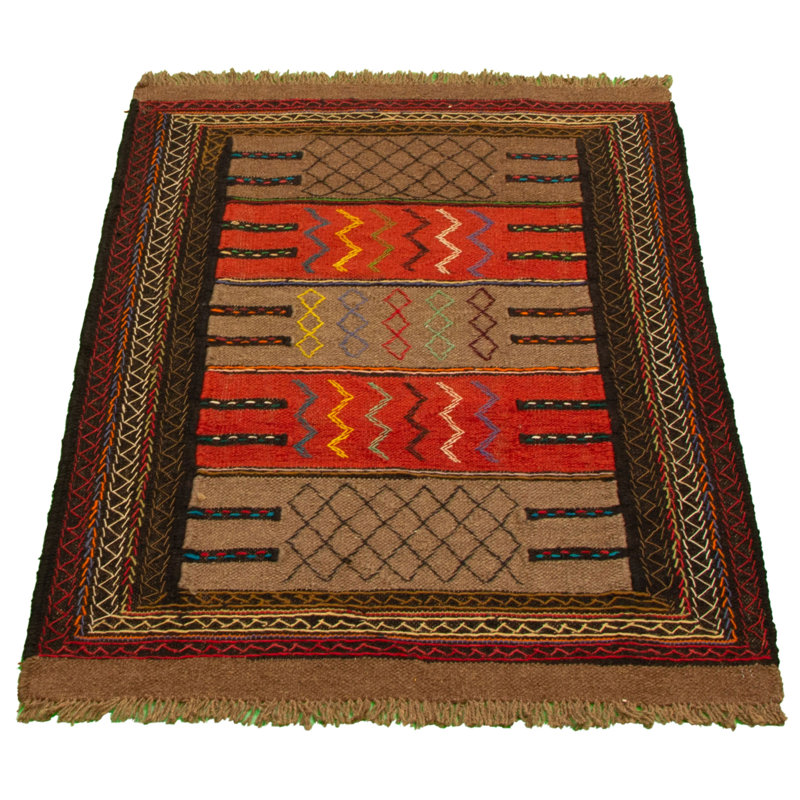 Tapis décoratif en laine noué à la main de conception unique noué à la main new age en cuivre foncé/brun clair 3 pi 9 po x 5 pi 8 po