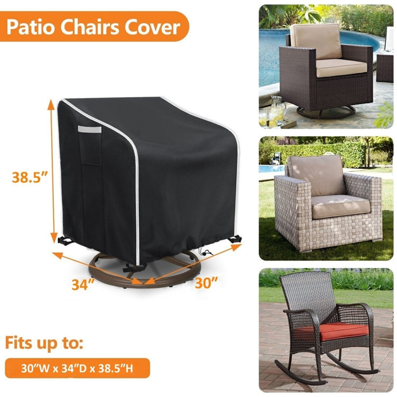 Ensemble de 2 housses de chaise pivotante en polyuréthane noir 420D, housse de chaise d'extérieur robuste et imperméable, 30 po x 34 po x 39 po